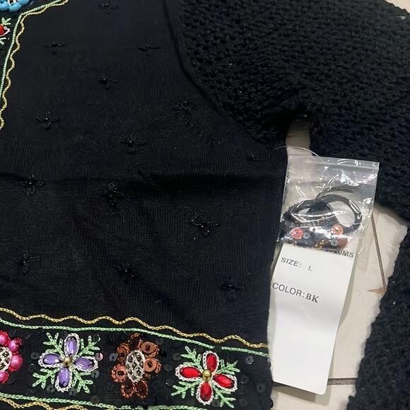 Berek Vintage Knit Floral Beaded Bolero Cardigan Cropped Women’s Large Black - Picture 4 of 16